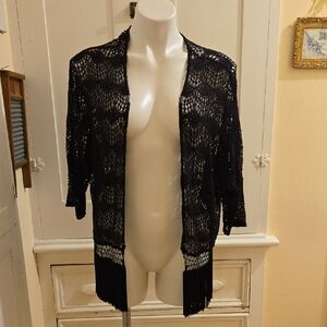 You Are Not Alone black lace jacket with fringed hem Sz M